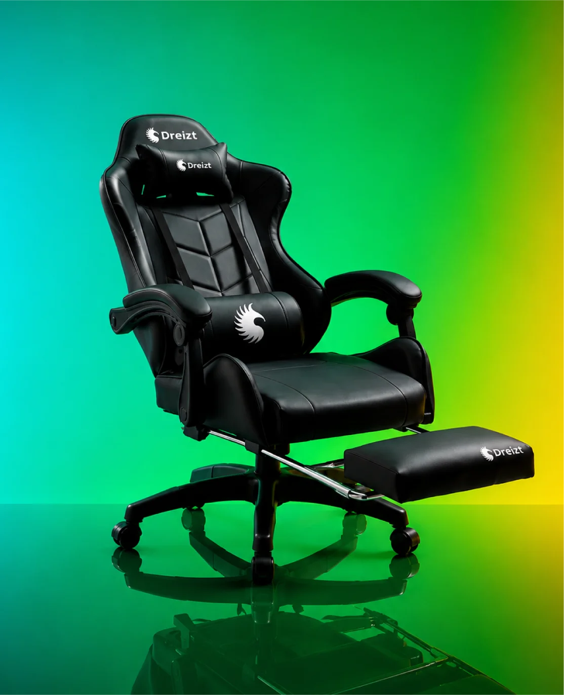 SILLA GAMER ERGONÓMICA DREIZT SHINE SERIES NEGRO POSAPIES RECLINABLE